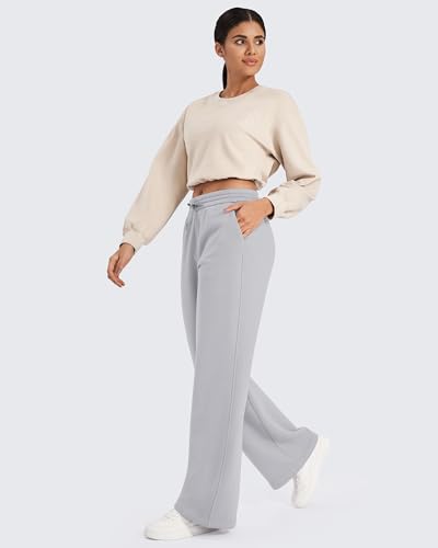 Flurrylux Fleece Lined Sweatpants Women Cotton Wide Leg Pants with Pockets Lounge Casual