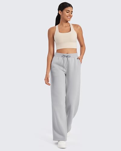 Flurrylux Fleece Lined Sweatpants Women Cotton Wide Leg Pants with Pockets Lounge Casual