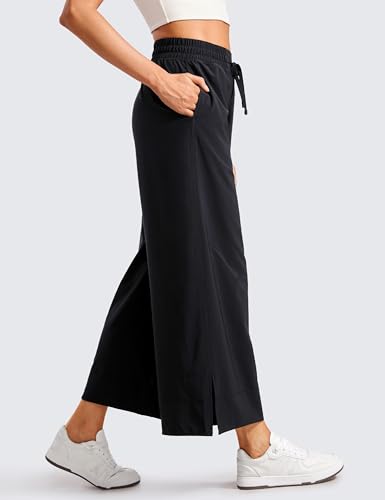 Lightweight Wide Leg Cropped Pants for Women 25" High Waisted Loose Casual Lounge Travel Work Sweatpants Summer