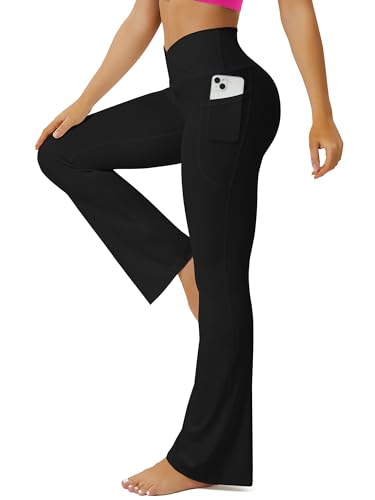 Yoga Pants Women, Flare Leggings for Women with Pockets Crossover High Waisted Bootcut Yoga Pants