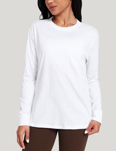 Pima Cotton Workout Long Sleeve Shirts for Women Crew Neck Athletic Basic Shirts Casual Tops