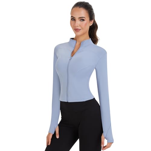 3 Pack Women's Workout Jacket Slim Fit Cropped Jacket Zip up Athletic Tops with Thumb Hole Running Gym Yoga