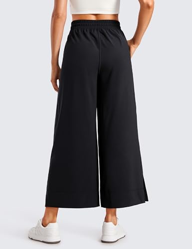 Lightweight Wide Leg Cropped Pants for Women 25" High Waisted Loose Casual Lounge Travel Work Sweatpants Summer