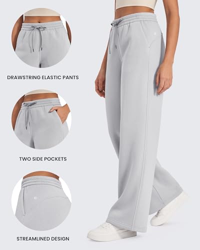 Flurrylux Fleece Lined Sweatpants Women Cotton Wide Leg Pants with Pockets Lounge Casual