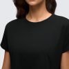 Women's Pima Cotton Workout Short Sleeve Shirts Loose Athletic Crop Tops Gym Casual Cropped T-Shirt