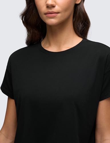 Women's Pima Cotton Workout Short Sleeve Shirts Loose Athletic Crop Tops Gym Casual Cropped T-Shirt