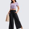 Lightweight Wide Leg Cropped Pants for Women 25" High Waisted Loose Casual Lounge Travel Work Sweatpants Summer