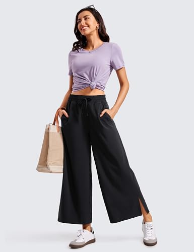 Lightweight Wide Leg Cropped Pants for Women 25" High Waisted Loose Casual Lounge Travel Work Sweatpants Summer