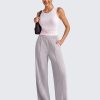 Lightweight Flowy Wide Leg Pants Woman Elastic Waist Front Seam Loose Casual Summer Trousers