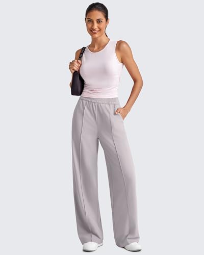 Lightweight Flowy Wide Leg Pants Woman Elastic Waist Front Seam Loose Casual Summer Trousers