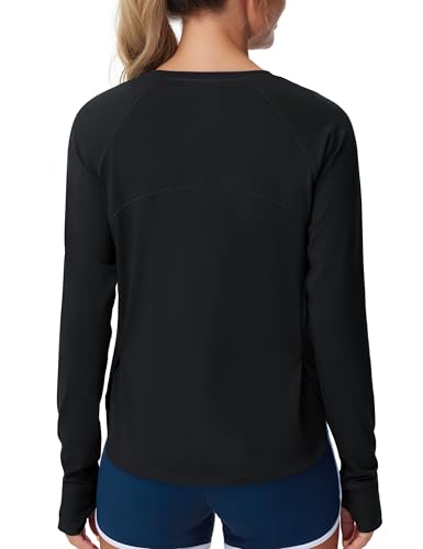 31Ag4wuoH5L.jpg Women's Long Sleeve Workout Shirts Side Slits Athletic Yoga Tee Tops with Thumb Hole