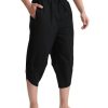 31AkTem3s1L.jpg Men's Linen Yoga Pants Casual Beach Loose 3/4 Harem Trousers Summer Elastic Drawstring Capri Pants