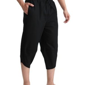 Men's Linen Yoga Pants Casual Beach Loose 3/4 Harem Trousers Summer Elastic Drawstring Capri Pants