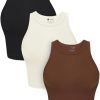 31CyR4IN-BL.jpg Womens 3 Pack Crop Tank Tops Basic Seamless Ribbed Round High Neck Racerback Workout Top Summer Causal Yoga Gym Shirts