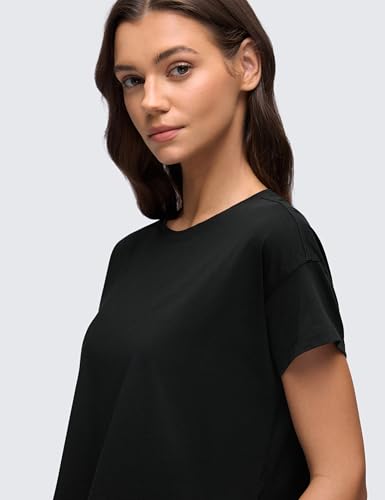 Women's Pima Cotton Workout Short Sleeve Shirts Loose Athletic Crop Tops Gym Casual Cropped T-Shirt