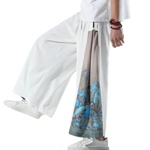 Mens Wide Leg Palazzo Pants Elastic Waist Yoga Painting Patch Slack