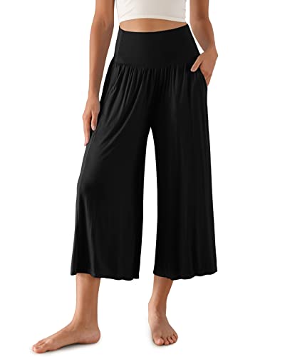 Women's Wide Leg Palazzo Lounge Cropped Pants with Pockets Light Weight Comfy Pajama Capri Pants-20/22"/ 24" Inseam
