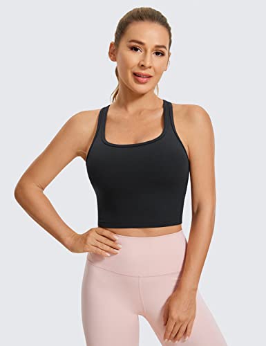 Butterluxe Womens Y-Back Racerback Longline Sports Bra - Padded Scoop Neck Workout Crop Tank Top with Built in Pads