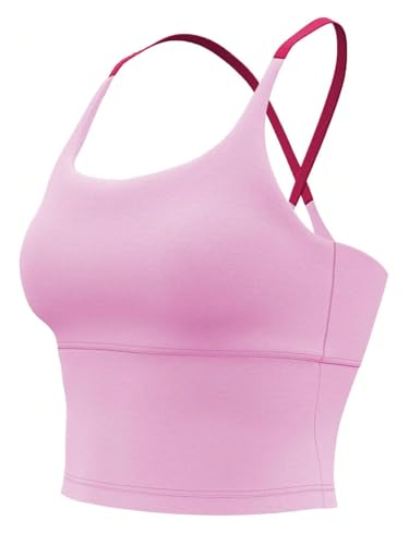 Women's Racerback Tank Top Criss Cross Spaghetti Strap Padded Strappy Longline Workout Gym Tops