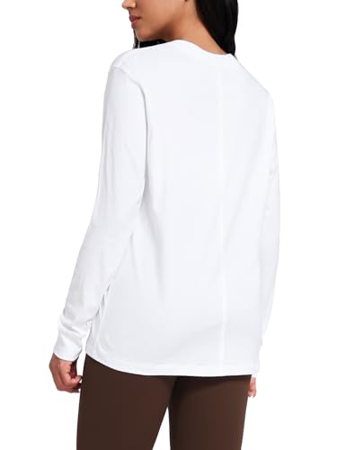 Pima Cotton Workout Long Sleeve Shirts for Women Crew Neck Athletic Basic Shirts Casual Tops