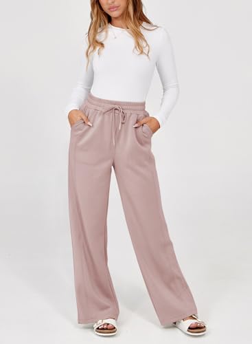 31GTobYpwL.jpg Women's Wide Leg Pants 2025 Flowy Casual Pants Straight Leg Elastic Waisted Stretch Palazzo Pants