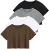 31HzJSiOGaL.jpg 4-Pack Women's Cotton Crop T-Shirts Short Sleeve Solid Cropped Athletic Top Round Neck Casual Workout Yoga Tees