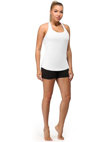 Built in Bra Workout Tank Tops for Women - Open Back Strappy Athletic Yoga Tops Exercise Running Gym Shirts