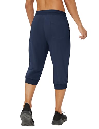 31K6l-pPfYL.jpg Men's 3/4 Jogger Capri Pants Workout Gym Below Knee Shorts Zipper Pockets Jogger Sweatpant Capris for Men