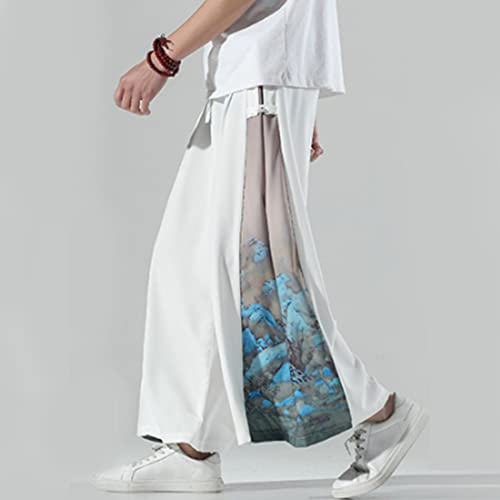Mens Wide Leg Palazzo Pants Elastic Waist Yoga Painting Patch Slack