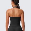 Women's Sleeveless Hailey Halter Tank Tops Workout Athletics Gym Yoga Curve Longline Crop Top