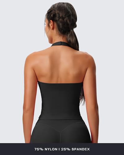 Women's Sleeveless Hailey Halter Tank Tops Workout Athletics Gym Yoga Curve Longline Crop Top