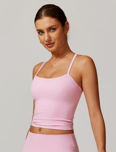 Womens Longline Sports Bras Cross Back Active Gym Yoga Padded Workout Crop Tank Top with Built in Bra