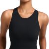 Sports Bras for Women High Impact Seamless Ribbed Longline High Neck Workout Crop Tank Tops Padded