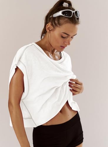 Women's Open Back Workout Top - Short Sleeve Yoga Crop Shirt, Loose Yoga Gym Crop Top