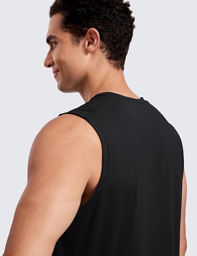 Men's Workout Sleeveless Shirt Quick Dry Stretchy Swim T-Shirts Athletic Gym Running Beach Tank Top