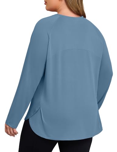 Plus Size Workout Tops for Women Long Sleeve Athletic Shirts Breathable Running Yoga Gym Clothes with Side Slits