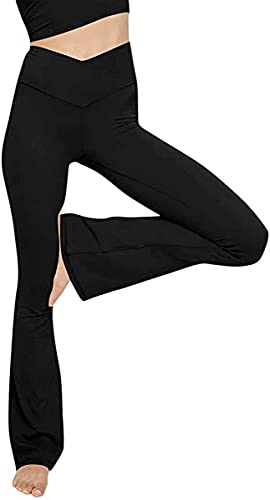 Women's Casual Bootleg Yoga Pants V Crossover High Waisted Flare Workout Pants Leggings