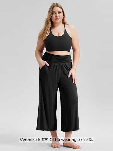 Women's Wide Leg Palazzo Lounge Cropped Pants with Pockets Light Weight Comfy Pajama Capri Pants-20/22"/ 24" Inseam