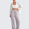 Lightweight Flowy Wide Leg Pants Woman Elastic Waist Front Seam Loose Casual Summer Trousers
