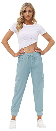 Women's Lightweight Hiking Cargo Pants Outdoor Quick Dry Casual Travel Sweatpants Joggers Elastic Waist Button Pockets