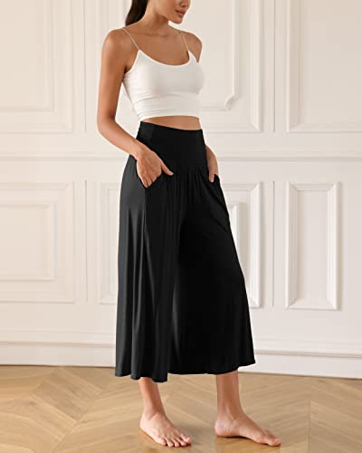 Women's Wide Leg Palazzo Lounge Cropped Pants with Pockets Light Weight Comfy Pajama Capri Pants-20/22"/ 24" Inseam
