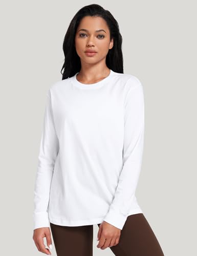 Pima Cotton Workout Long Sleeve Shirts for Women Crew Neck Athletic Basic Shirts Casual Tops