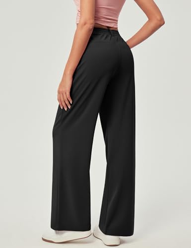 Wide Leg Pants Woman Pull on Stretchy Work Dress Pants High Waisted Business Casual Trousers Slacks 26''/28''