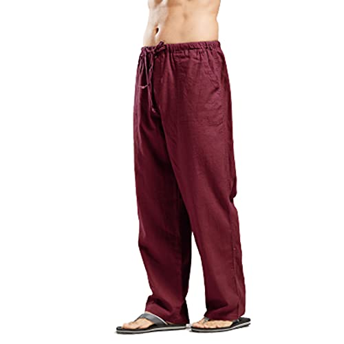 Qiuse Men's Casual Loose Fit Straight-Legs Stretchy Waist Beach Pants