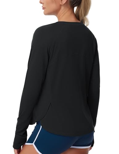 31TMXP9-bmL.jpg Women's Long Sleeve Workout Shirts Side Slits Athletic Yoga Tee Tops with Thumb Hole
