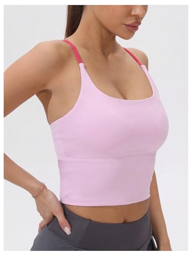 Women's Racerback Tank Top Criss Cross Spaghetti Strap Padded Strappy Longline Workout Gym Tops