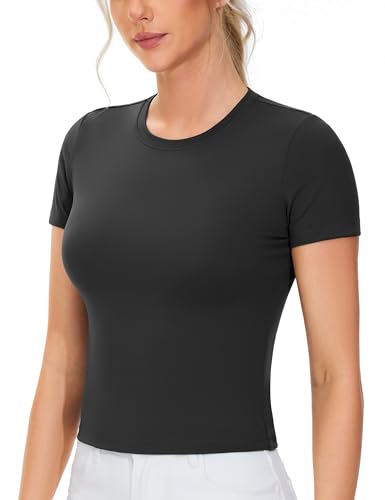 Women's Workout Tops Short Sleeve Slim Fit Breathable Athletic Yoga Running Casual Basic Tee Shirts
