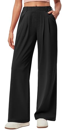 Wide Leg Pants Woman Pull on Stretchy Work Dress Pants High Waisted Business Casual Trousers Slacks 26''/28''