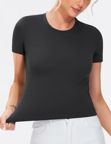 Women's Workout Tops Short Sleeve Slim Fit Breathable Athletic Yoga Running Casual Basic Tee Shirts