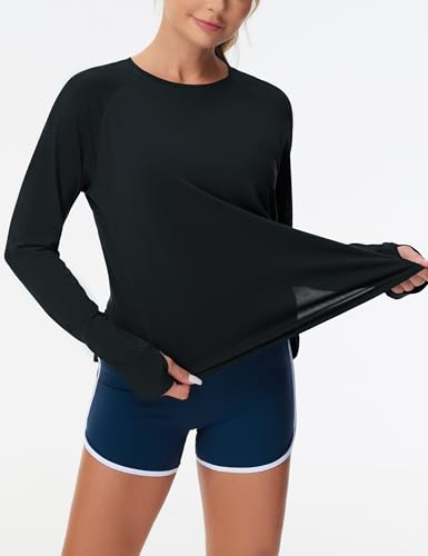 31XBGnPzkpL.jpg Women's Long Sleeve Workout Shirts Side Slits Athletic Yoga Tee Tops with Thumb Hole